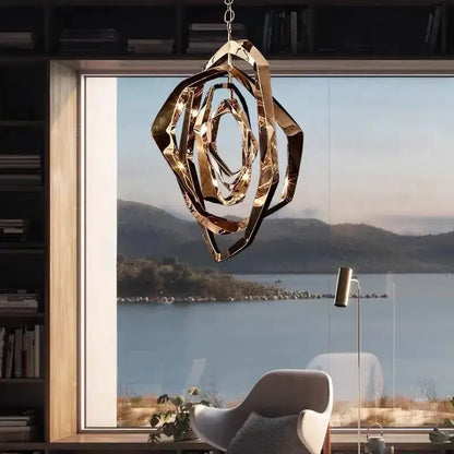 Modern bronze geometric art pendant chandelier for dining room