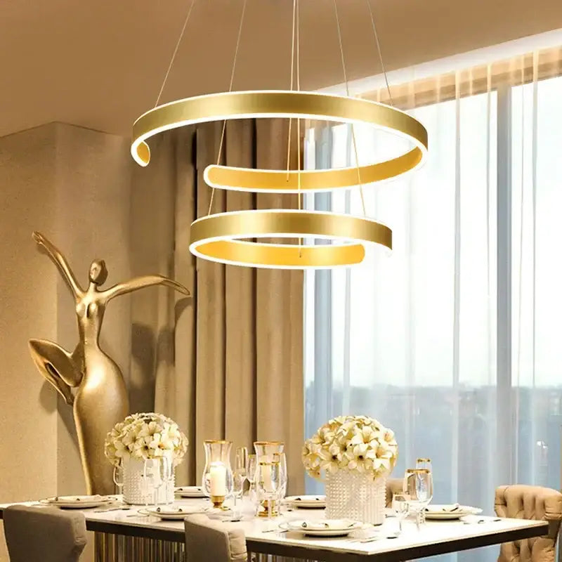 Modern bronze geometry circle rings led pendant light for living room