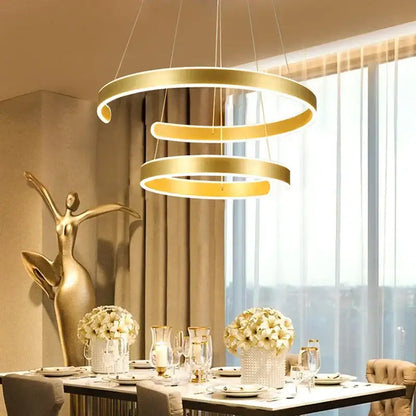 Modern bronze geometry circle rings led pendant light for living room
