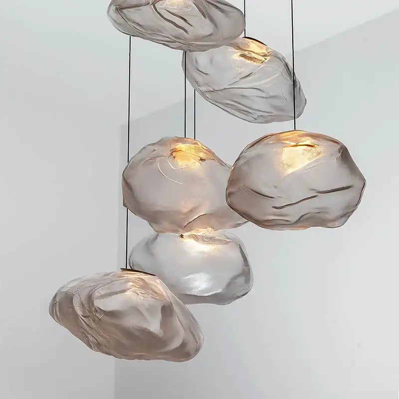 Modern bronze glass cloud chandelier staircase pendant lamp