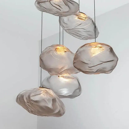 Modern bronze glass cloud chandelier staircase pendant lamp