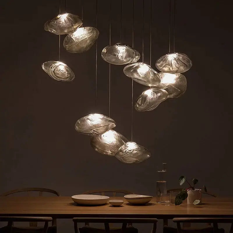 Modern bronze glass cloud chandelier staircase pendant lamp