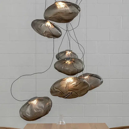Modern bronze glass cloud chandelier staircase pendant lamp