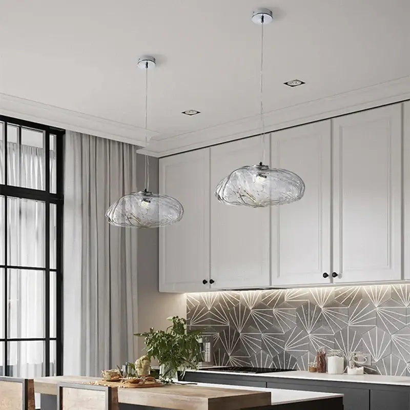 Modern bronze glass cloud chandelier staircase pendant lamp
