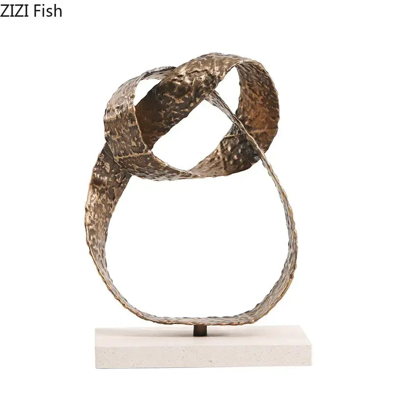 Modern bronze intertwined geometry sculpture marble base desk decoration office