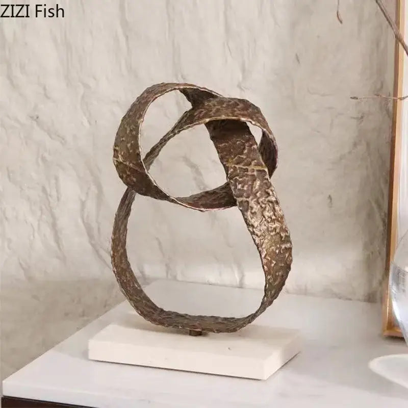 Modern bronze intertwined geometry sculpture marble base desk decoration office