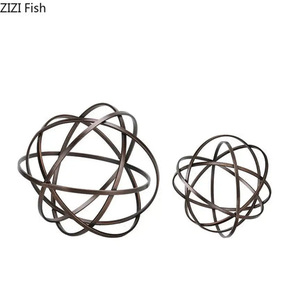 Modern bronze intertwined geometry sculpture marble base desk decoration office