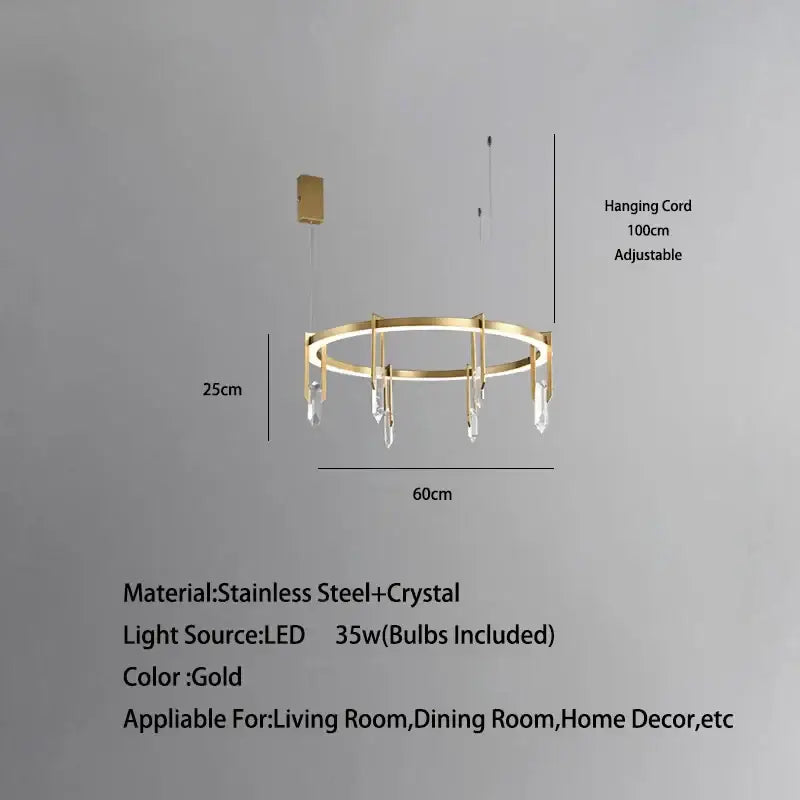 Modern bronze led crystal hanging lamp for living room