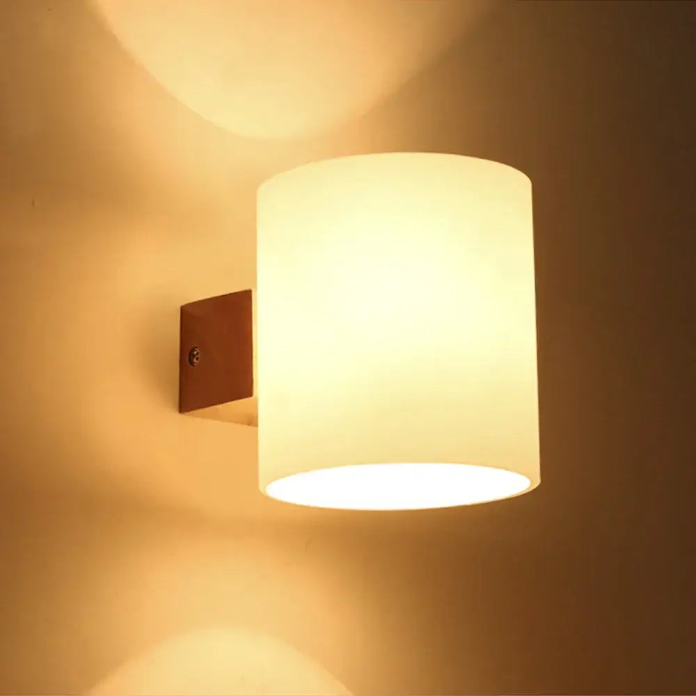 Modern bronze led wooden wall sconce bedroom frosted glass lamp