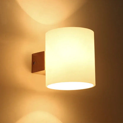 Modern bronze led wooden wall sconce bedroom frosted glass lamp