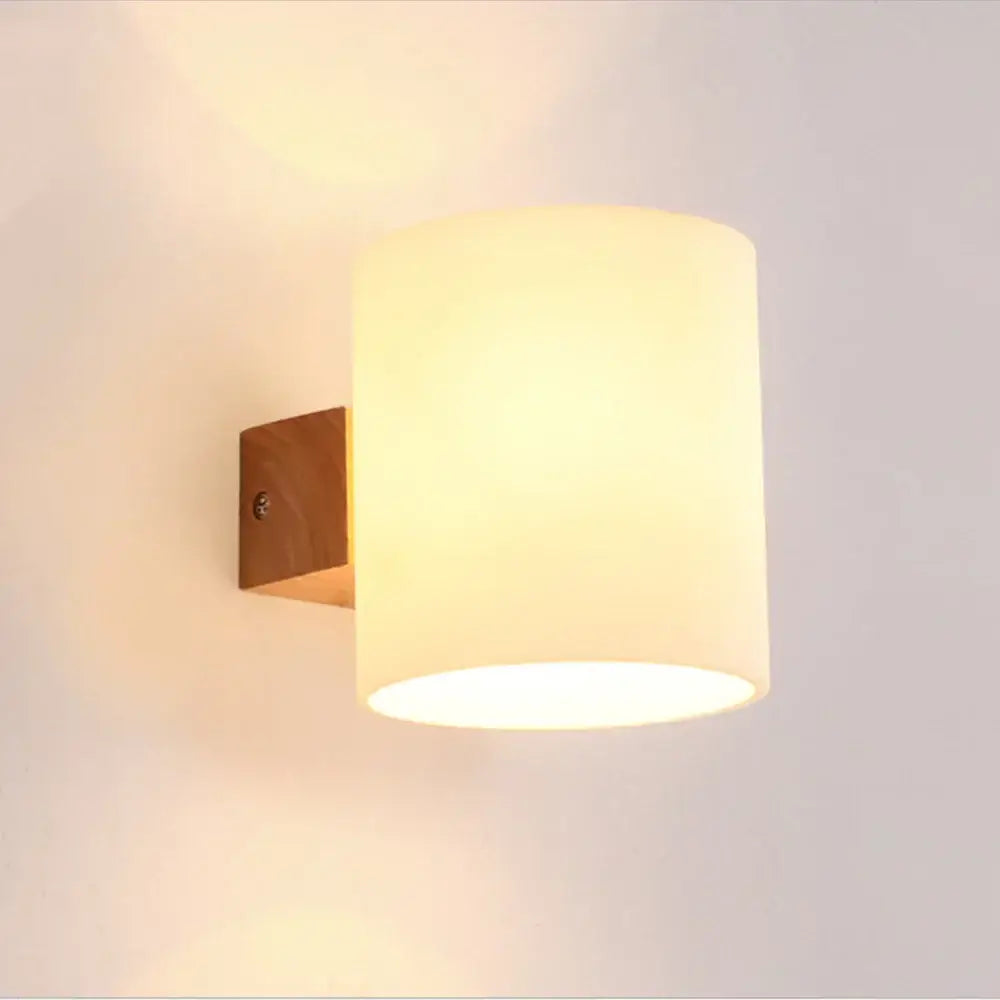Modern bronze led wooden wall sconce bedroom frosted glass lamp
