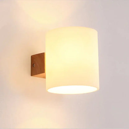 Modern bronze led wooden wall sconce bedroom frosted glass lamp