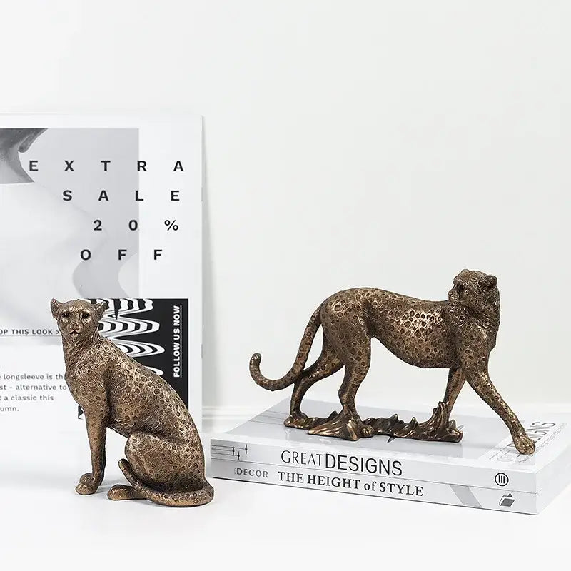 Modern bronze leopard statue – living room office decor figurine