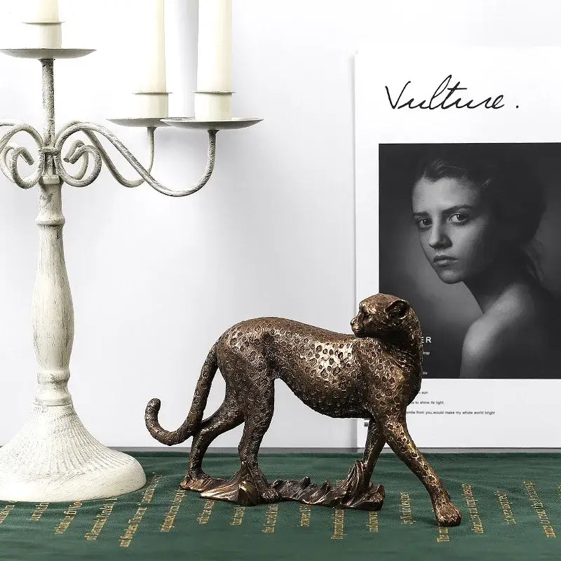 Modern bronze leopard statue – living room office decor figurine