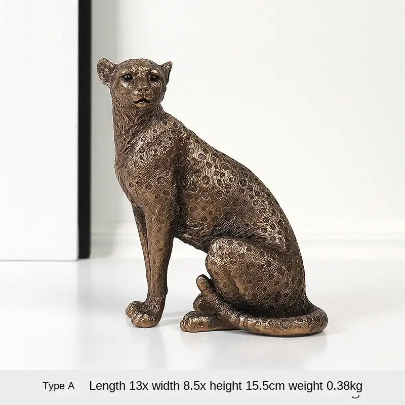 Modern bronze leopard statue – living room office decor figurine