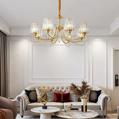 Modern bronze villa copper chandelier living room ribbed glass light