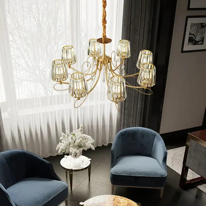 Modern bronze villa copper chandelier living room ribbed glass light