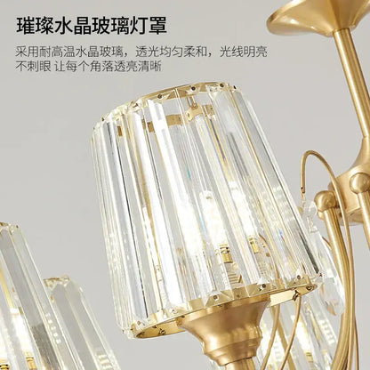 Modern bronze villa copper chandelier living room ribbed glass light