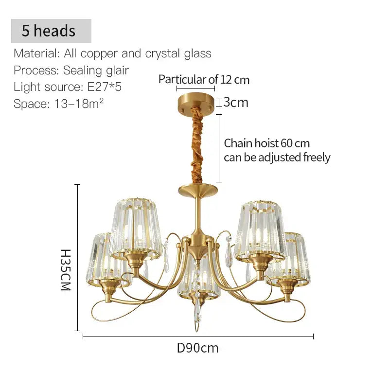 Modern bronze villa copper chandelier living room ribbed glass light