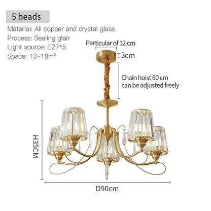 Modern bronze villa copper chandelier living room ribbed glass light