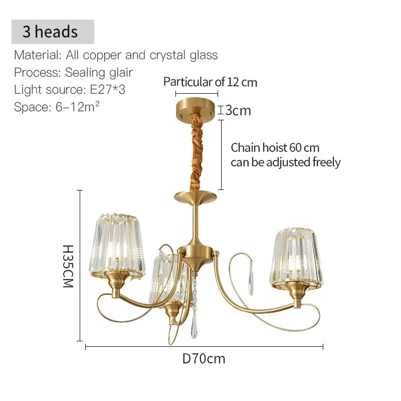 Modern bronze villa copper chandelier living room ribbed glass light