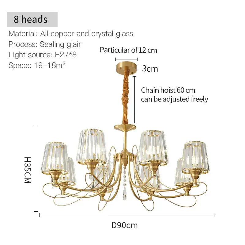 Modern bronze villa copper chandelier living room ribbed glass light