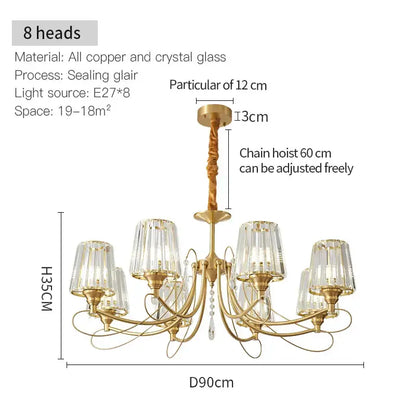 Modern bronze villa copper chandelier living room ribbed glass light