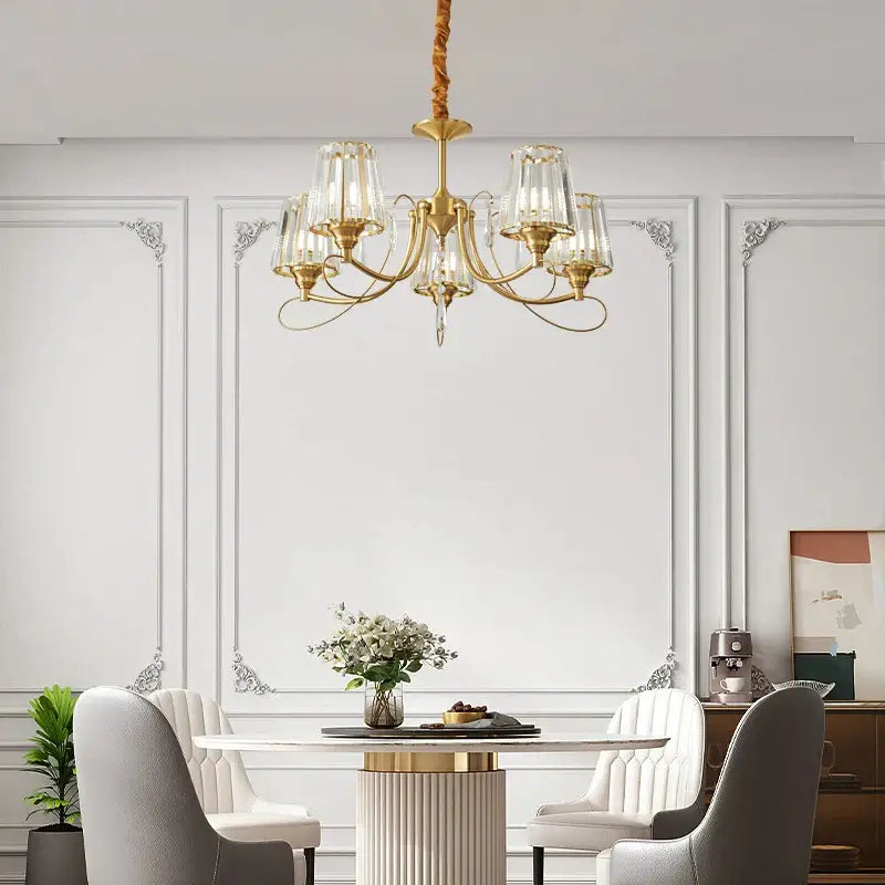 Modern bronze villa copper chandelier living room ribbed glass light