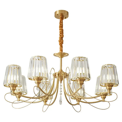Modern bronze villa copper chandelier living room ribbed glass light