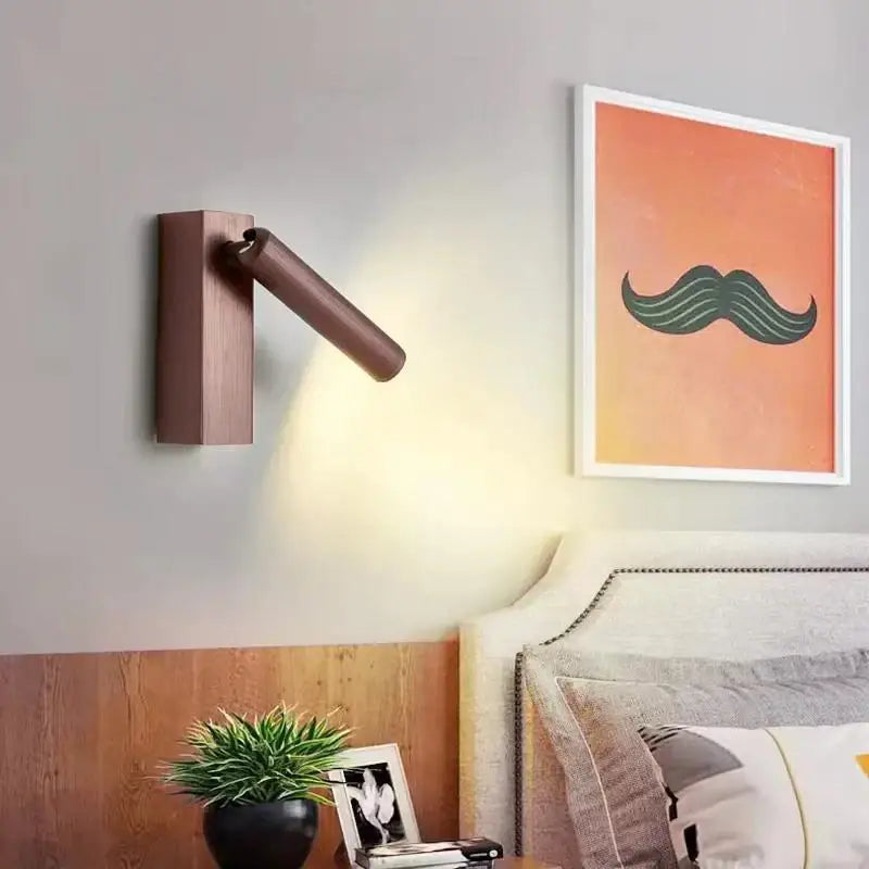 Modern bronze wooden led wall light bedroom articulated reading lamp