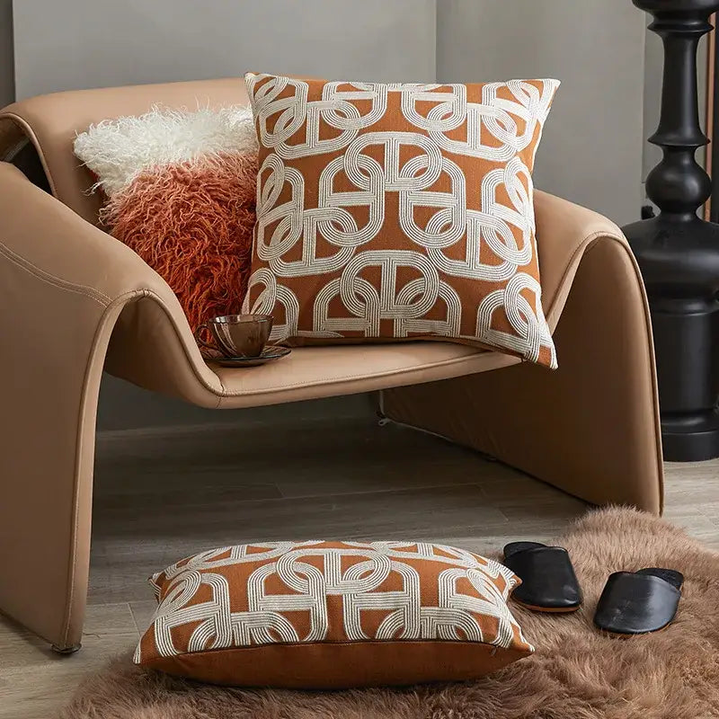 Modern brown coffee geometric cushion cover living room pillow case