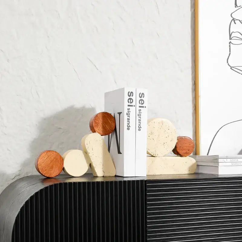 Modern brown & cream geometric circle resin handicrafts living room bookends
