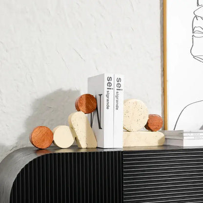 Modern brown & cream geometric circle resin handicrafts living room bookends