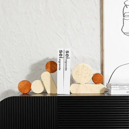 Modern brown & cream geometric circle resin handicrafts living room bookends