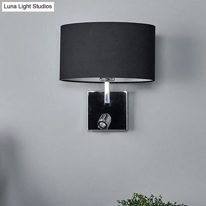 Modern brown fabric and chrome wall light bedroom sconce