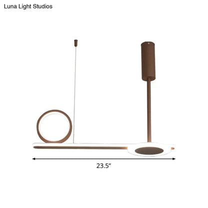 Modern brown metal ring hanging light bedroom led pendant