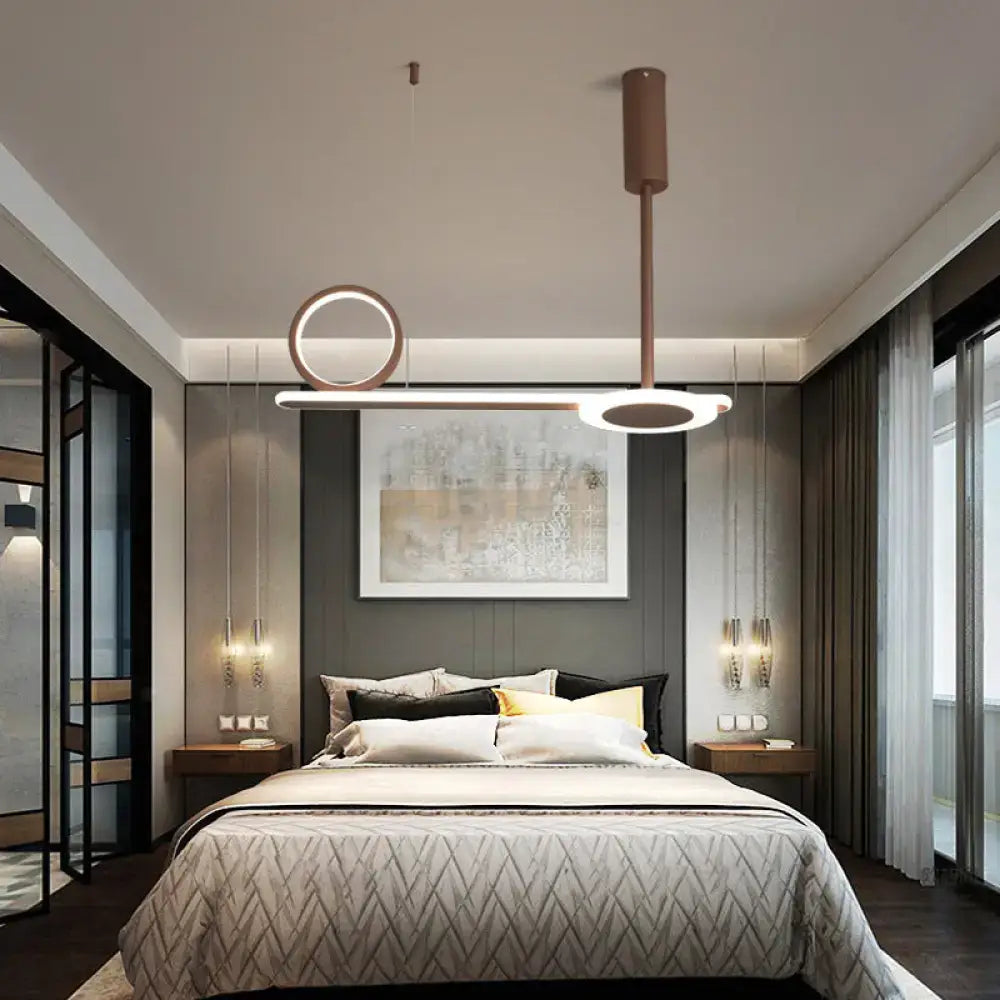 Modern brown metal ring hanging light bedroom led pendant