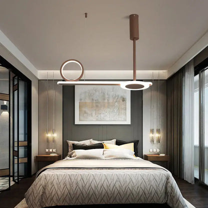 Modern brown metal ring hanging light bedroom led pendant