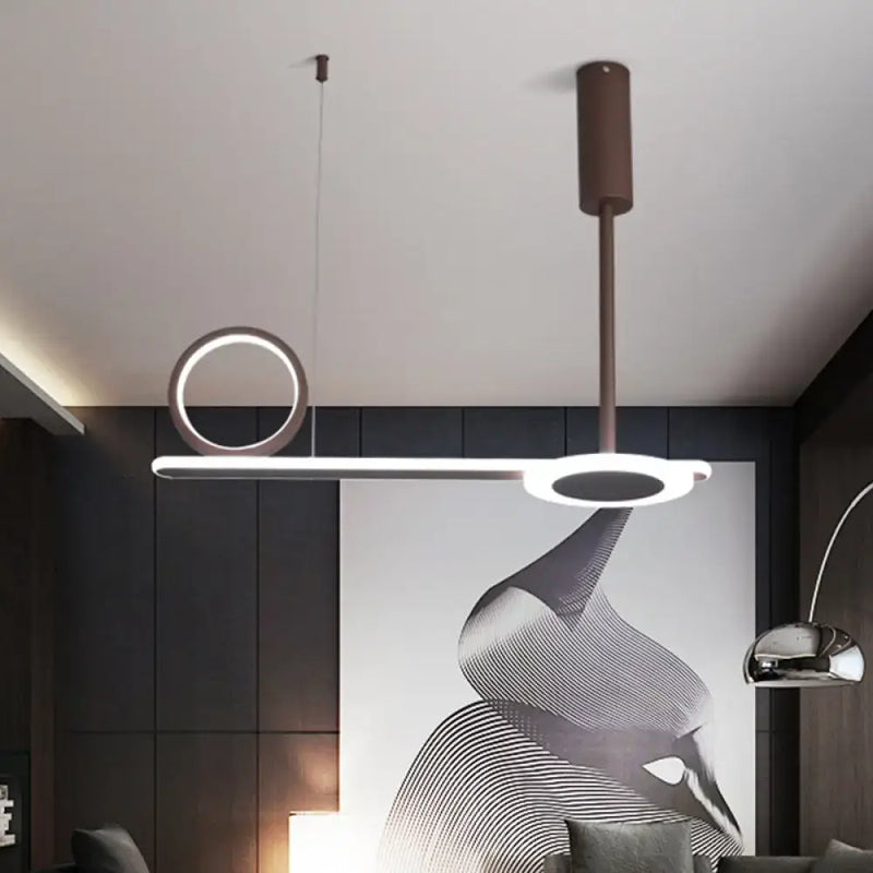 Modern brown metal ring hanging light bedroom led pendant