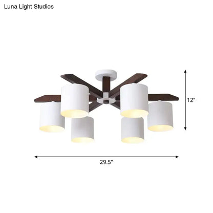 DecorBites™ Modern Brown & White Semi Flush Chandelier - Ceiling Mount Light with Metallic Bucket Design (5/6/8-Bulb)