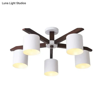 DecorBites™ Modern Brown & White Semi Flush Chandelier - Ceiling Mount Light with Metallic Bucket Design (5/6/8-Bulb)