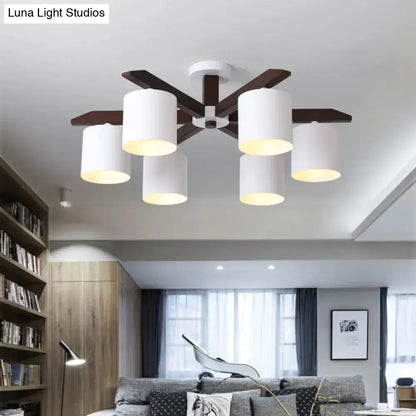 DecorBites™ Modern Brown & White Semi Flush Chandelier - Ceiling Mount Light with Metallic Bucket Design (5/6/8-Bulb)