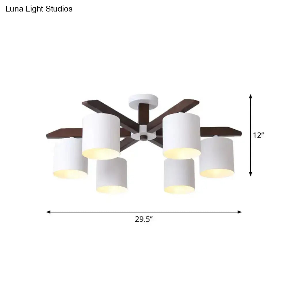 DecorBites™ Modern Brown & White Semi Flush Chandelier - Ceiling Mount Light with Metallic Bucket Design (5/6/8-Bulb)