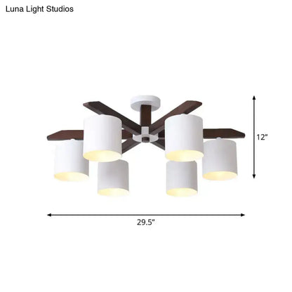 DecorBites™ Modern Brown & White Semi Flush Chandelier - Ceiling Mount Light with Metallic Bucket Design (5/6/8-Bulb)