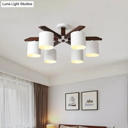 DecorBites™ Modern Brown & White Semi Flush Chandelier - Ceiling Mount Light with Metallic Bucket Design (5/6/8-Bulb)