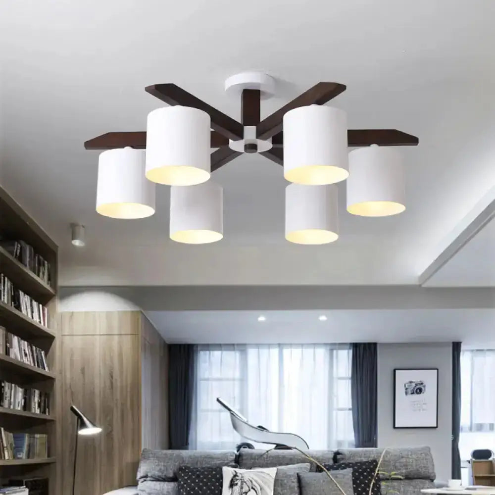 DecorBites™ Modern Brown & White Semi Flush Chandelier - Ceiling Mount Light with Metallic Bucket Design (5/6/8-Bulb)