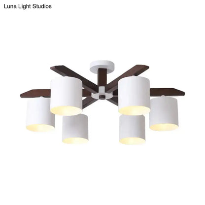 DecorBites™ Modern Brown & White Semi Flush Chandelier - Ceiling Mount Light with Metallic Bucket Design (5/6/8-Bulb)