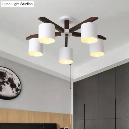 DecorBites™ Modern Brown & White Semi Flush Chandelier - Ceiling Mount Light with Metallic Bucket Design (5/6/8-Bulb)