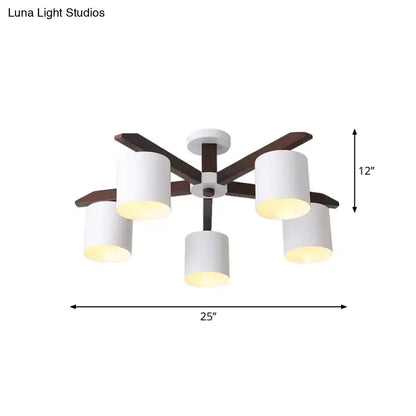 DecorBites™ Modern Brown & White Semi Flush Chandelier - Ceiling Mount Light with Metallic Bucket Design (5/6/8-Bulb)