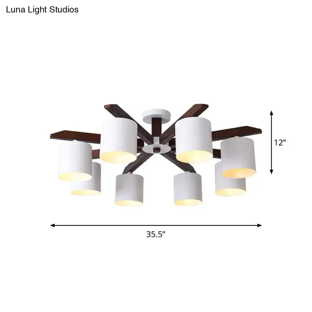 DecorBites™ Modern Brown & White Semi Flush Chandelier - Ceiling Mount Light with Metallic Bucket Design (5/6/8-Bulb)